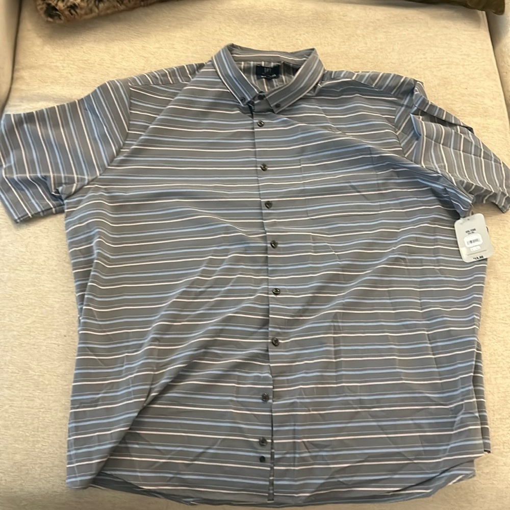 3XL blue and white striped button up